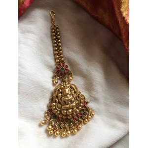 Antique Lakshmi with Flower Leaf Tikka - Red with Green