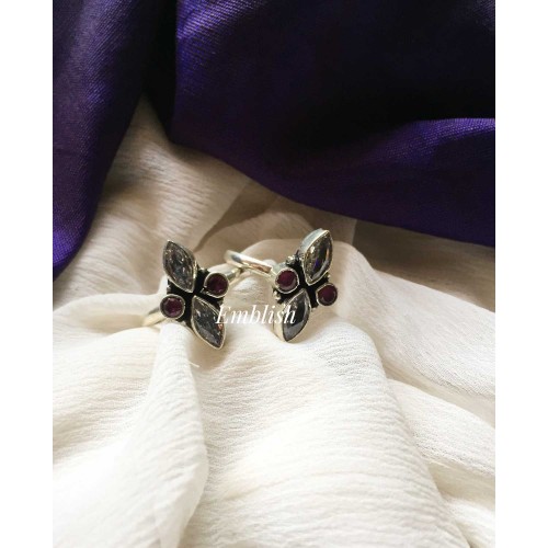 92.5 Silver White Red  stone Toe ring-1