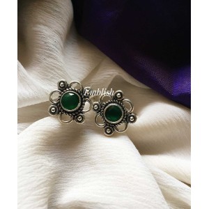 92.5 Silver flower toe ring -green