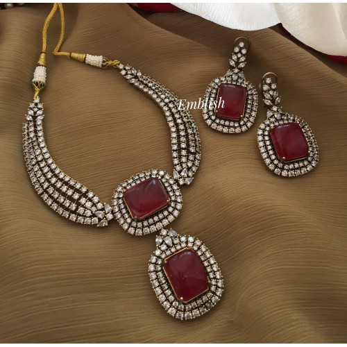 Royal Victorian Double Pendant Neckpiece - Red