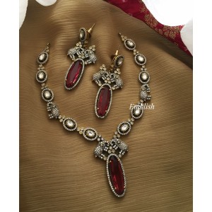 Victorian Double Haathi Neckpiece - Red