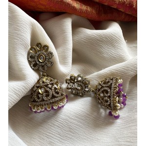 Victorian Flower Jhumkha - Purple Beads