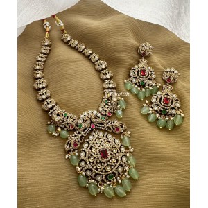 Victorian Flower Double Peacock Pastel Beads Neckpiece