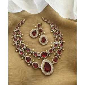 Royal victorian Tear Drop Double Layer Short Neckpiece - Red
