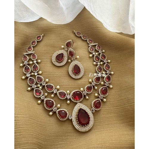 Royal victorian Tear Drop Double Layer Short Neckpiece - Red