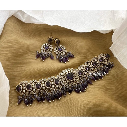 Victorian Flower Oval High Neck Choker - Purple