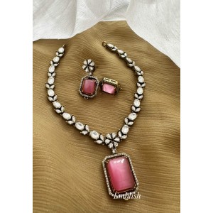 Victorian Mosanite Flower Pendant Set - Pastel Pink