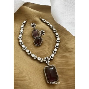Victorian Mosanite Flower Pendant Set - Purple