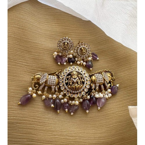 Victorian Antique Lakshmi with Double Haathi Choker - Purple