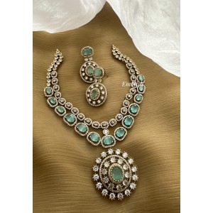 Royal Victorian Flower Pendant Double Layer Neckpiece- Pastel Blue 