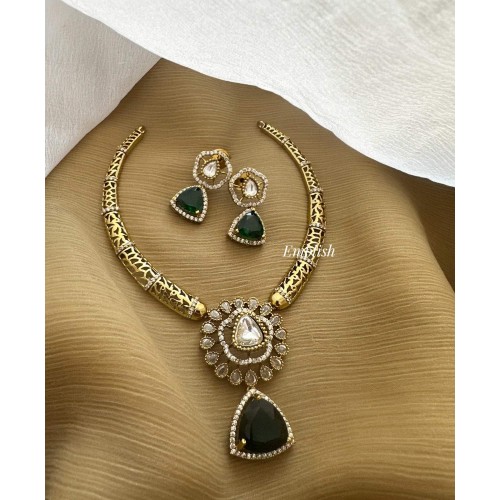 Victorian Flower Pendant Hasli Manasulaiyo Set - Green