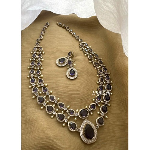 Royal victorian Tear Drop Double Layer Long Neckpiece - Purple