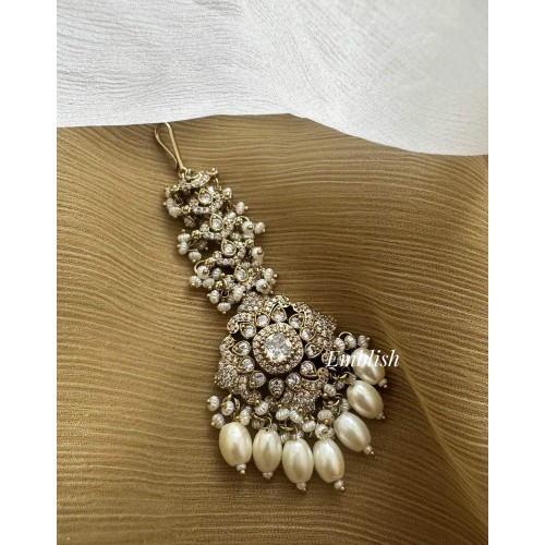 Victorian Flower Pearl Bead Tikka - White
