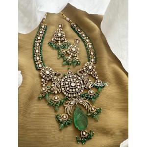 Grand Royal Victorian Mosanite Flower with  Peacock Green Bead Neckpiece - Green