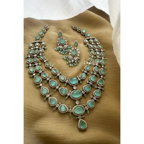 Royal Victorian Tear Drop Triple Layer Neckpiece - Pastel Blue