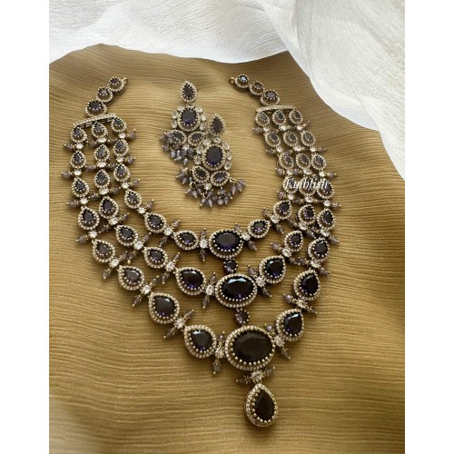 Royal Victorian Tear Drop Triple Layer Neckpiece - Purple