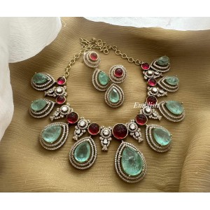 Royal Victorian Mossanite Flower Tear Drop Neckpiece - Pastel Blue