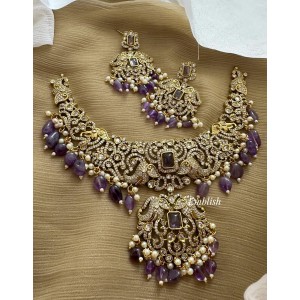 Victorian Double Haathi Pendant Flower Short Neckpiece - Purple