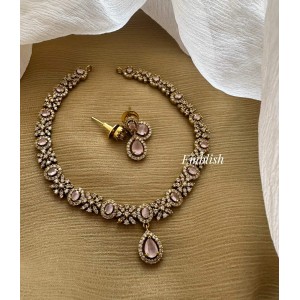 Victorian Oval Shape Flower Tear Drop Neckpiece - Pastel Pink