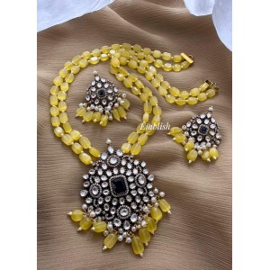 Royal Victorian Flower Pendant Pearl Layer Mala Neckpiece - Yellow