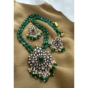 Royal Victorian Flower Pendant Double Layer Mala Neckpiece - Green