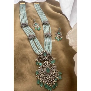 Royal Grand Victorian Flower Haathi Pendant Bead Layer Neckpiece - Pastel Blue