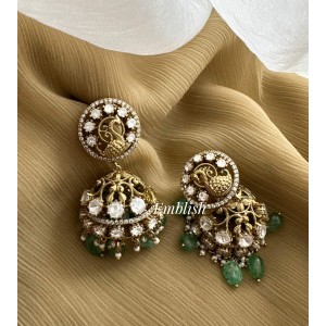 Victorian Antique Peacock Jhumkha - Pastel Beads