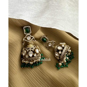 Victorian Oval Elegant Jhumkha - Green 
