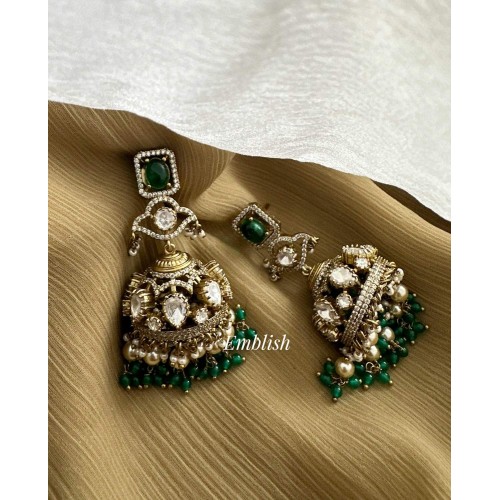 Victorian Oval Elegant Jhumkha - Green 