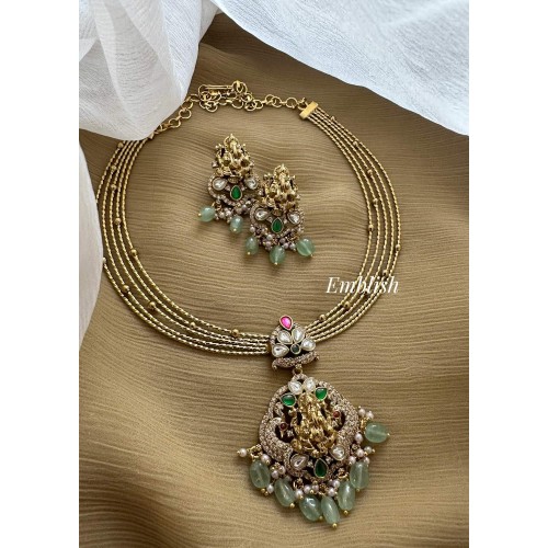 Victorian Kundan Jadau Antique Ganesha Pendant Hasli Set - Pastel Beads