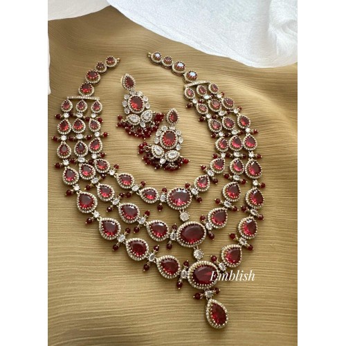 Royal Victorian Tear Drop Triple Layer Neckpiece - Red