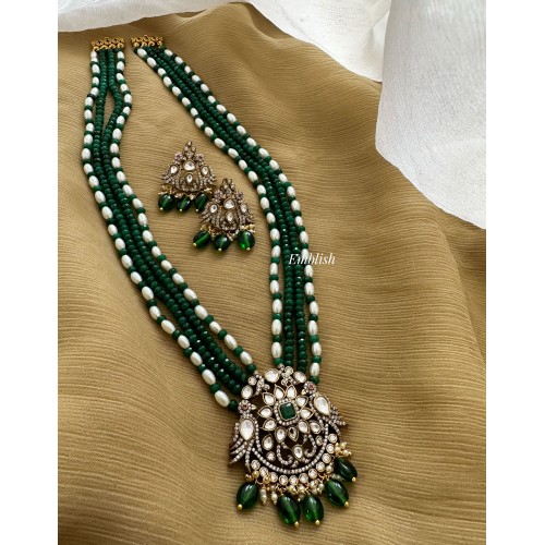 Royal Victorian Flower Double Peacock Pearl Neckpiece- Green