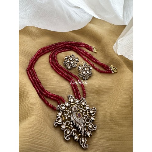 Victorian Parrot Pendant Pearl Neckpiece - Red