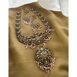 Victorian Flower with Intricate Peacock Neckpiece - Pastel Pink