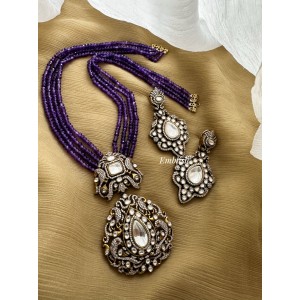 Grand Victorian Peacock Intricate  Pendant Pearl Neckpiece - Violet