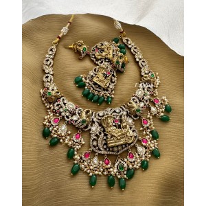 Victorian Kundan Jadau Vishnu with Peacock Intricate Neckpiece - Green