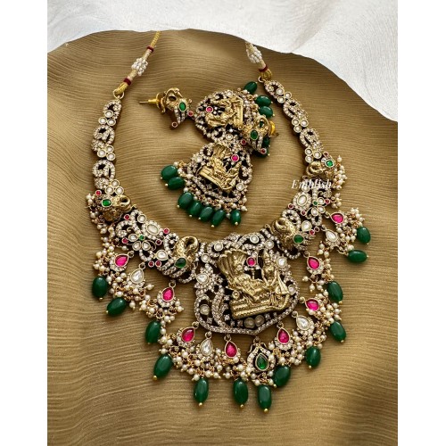 Victorian Kundan Jadau Vishnu with Peacock Intricate Neckpiece - Green