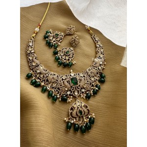 Victorian Peacock Intricate Short Neckpiece - Green