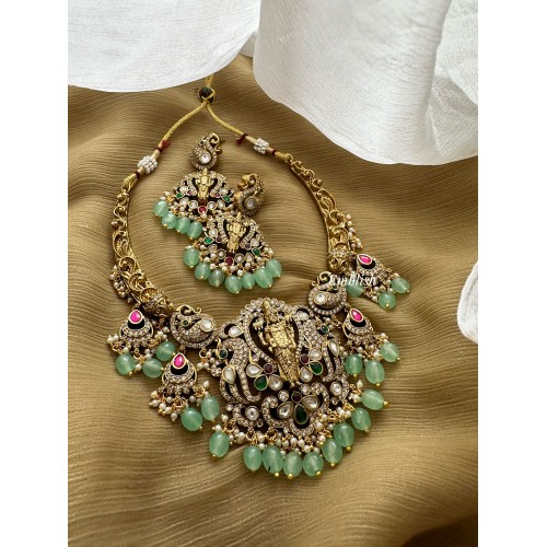 Victorian Kundan Jadau Lord Venkateshwara Pastel Bead Neckpiece