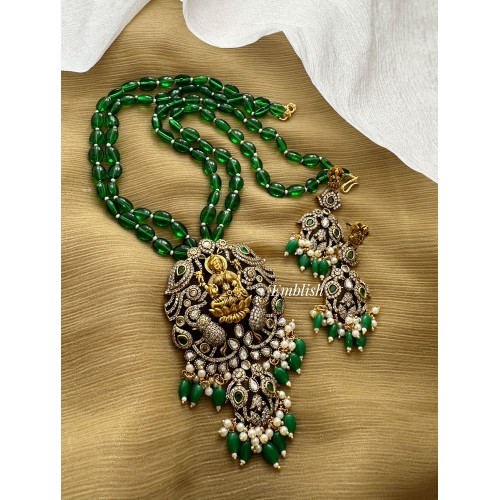 Victorian Lakshmi Pendant Pearl Neckpiece - Green
