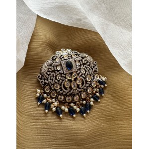 Royal Victorian Flower Double Haathi Hair Clip - Blue