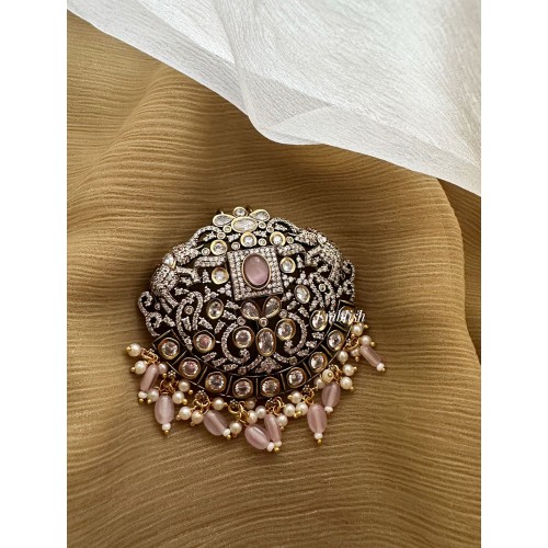 Royal Victorian Flower Double Haathi Hair Choti Come Clip - Pastel Pink