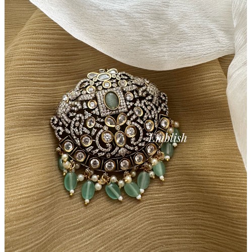 Royal Victorian Flower Double Haathi Hair Choti Come Clip - Green - Pastel Blue