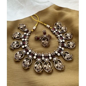 Victorian Peacock Mango Neckpiece - Red