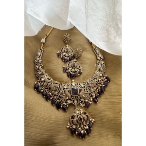 Victorian Peacock Intricate Short Neckpiece - Purple