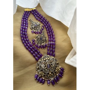 Royal Victorian  Flower with Double parrot Pearl Mala Neckpiece  - Purple