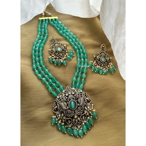 Royal Victorian  Flower with Double parrot Pearl Mala Neckpiece  - Mint Green