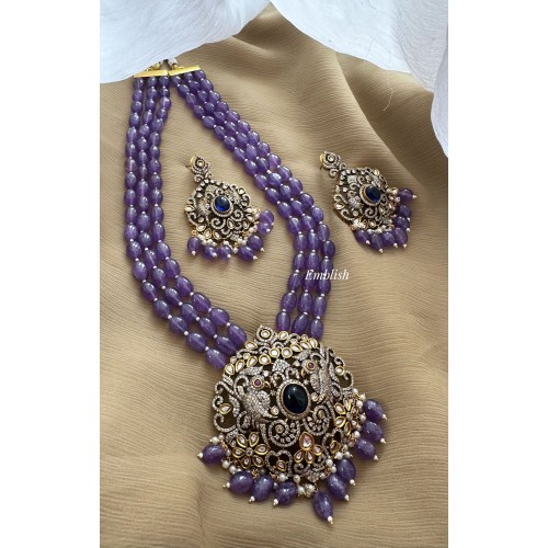 Royal Victorian Flower with Double parrot Pearl Mala Neckpiece - Violet