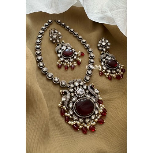 Victorian Flower Double Peacock Neckpiece - Red