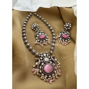 Victorian Flower Double Peacock Neckpiece - Pastel Pink